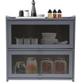 thumbnail image 1 of 2 Tiers Small Bamboo Kitchen Pantry Sideboard Cabinet with 2 Glass Doors Freestanding Kitchen Countertop Shelf Home Organizer Storage Cabinet for Cups Dish Spices Bowls Seasoning Bottles (Gray), 1 of 7