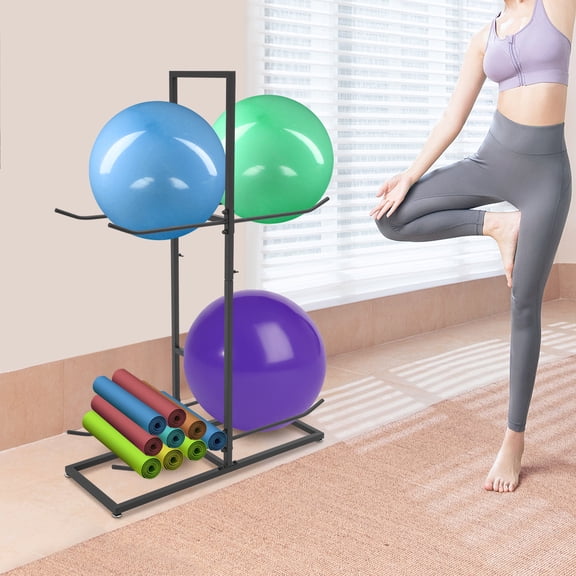 2 Tiers Stability Ball Rack Exercise Ball Stand Gym Ball Storage Stand 11.8x50.8in