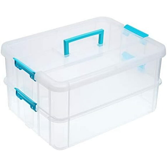 2-Tiers Stack Carry Storage Box With Handle, Transparent Stackable ...