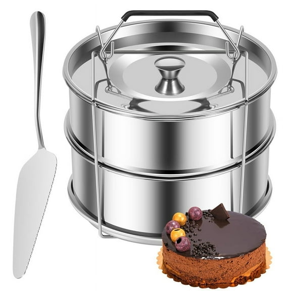 2-Tiers Stainless Steel Steamer 2.4 Quarts Capacity with Lid Stackable Flan Pan Mold Nonstick Steamer Insert Pans
