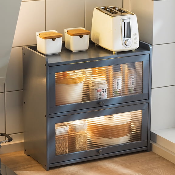 2 Tiers Storage Cabinet, Countertop Storage Cabinet for Kitchen