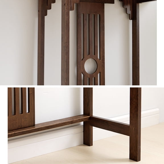 2 Tiers Walnut Color Bamboo Vintage Console Table Sofa Side Table Bamboo Shelf Entryway Table