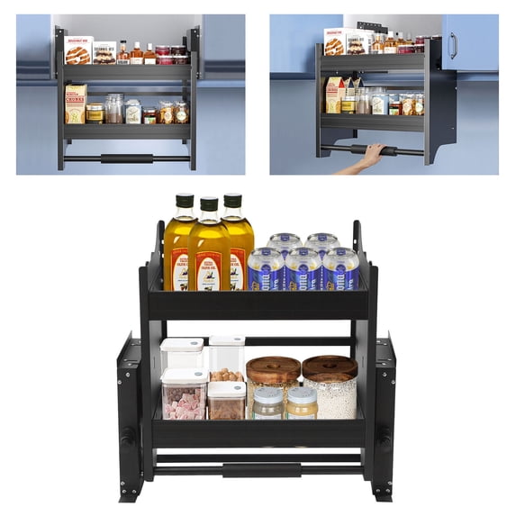 2-Tire Pull Down Shelf Upper Kitchen Wall Cabinet Storage Organizer 24in Cabinet