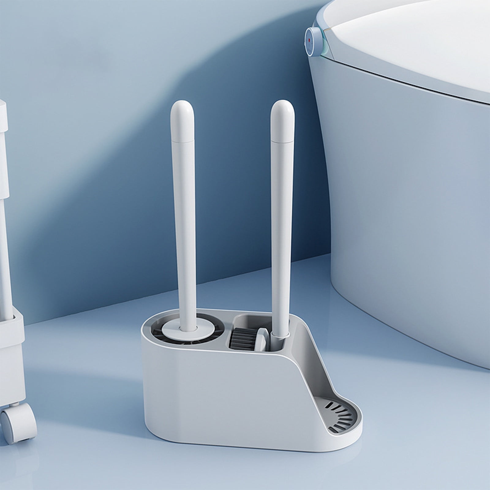 2 in Toilet Bowl Brush Plunger Set with Holder Bathroom Long Handle