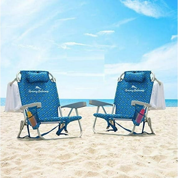 2 Tommy Bahama 5 Position Blue Beach Chairs