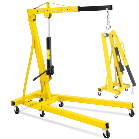 2 Ton (4000 LB) Folding Hydraulic Engine Hoist, Engine Shop Crane Hoist Lift, Heavy Cherry Picker with 6 Wheels and Telescopic Boom for Home Garage, Workshop, Warehouse, Heavy-Duty