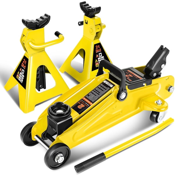 2 Ton 4000lbs Hydraulic Trolley Floor Lift Jack Stands Combo Lifting Car Yellow