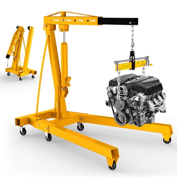 2 Ton 4400 LBS 2 IN 1 Hydraulic Engine Hoist with Engine Leveler, Heavy Duty Foldable Crane for Garage Auto Repair