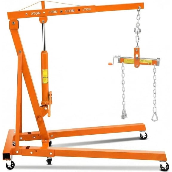 2-Ton 4400 LBS Hydraulic Engine Hoist with Lever Stabilizer and Adjustable Boom 6 Swivel Casters