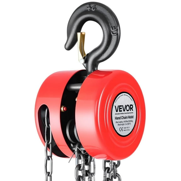 4400 lbs Manual Chain Block with Upgraded G70 Chain - 2 Ton Capacity, 10 ft Max Lift, Red Heavy Duty Hoist for Garage Workshop