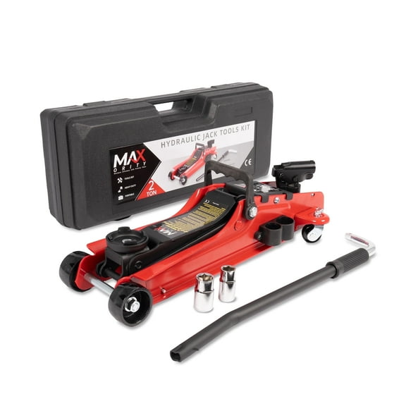2-Ton (4400 lbs) Hydraulic Low Profile Trolley Garage Service/Floor Jack with Blow Mold Carrying Storage Case and Universal Tire Tool Kit with Lug Wrench for Home and Workshop Vehicle Maintenance