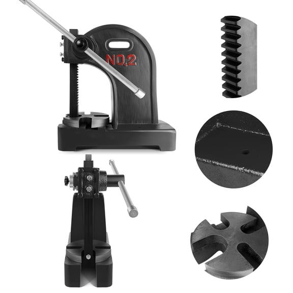 2 Ton Arbor Press, Manual Cast Iron 17.32 x 15.35 x 6.3 in Bench Press, Reversible Ram Removable Steel Anvil Desktop Press, Compact Black Press for Punching Cutting Forming
