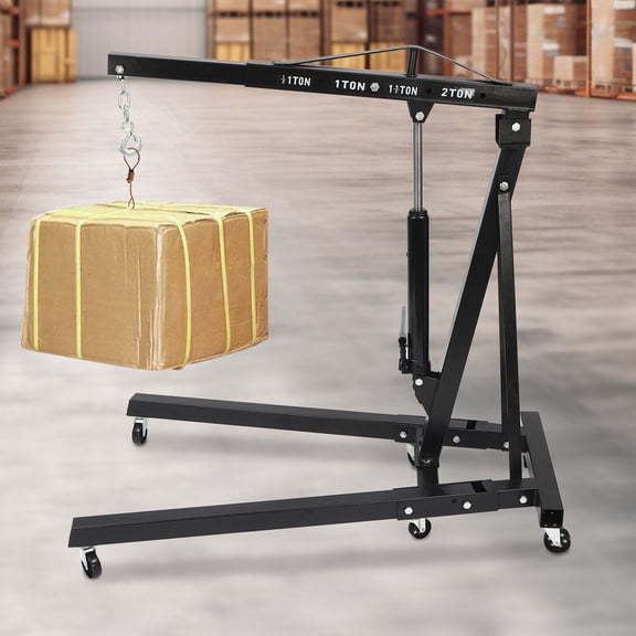 2 Ton Black Folding Engine Crane Cherry Picker Hydraulic Hoist Workshop Lifter 4400lbs 64.96x35.43x55.12inch