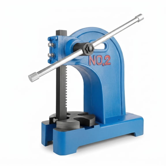 2 Ton Cast Iron Blue Manual Arbor Press, 15.35in6.3in17.32in Desktop Hand Operated Press with Reversible Ram for Bearing Installation, Metal Forming