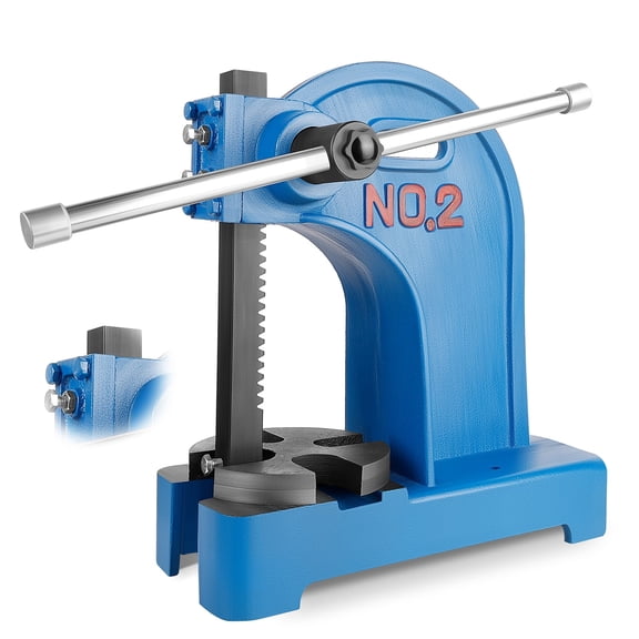 2 Ton Cast Iron Blue Manual Arbor Press, 15.35in6.3in17.32in Desktop Hand Operated Press with Reversible Ram for Bearing Installation, Metal Forming