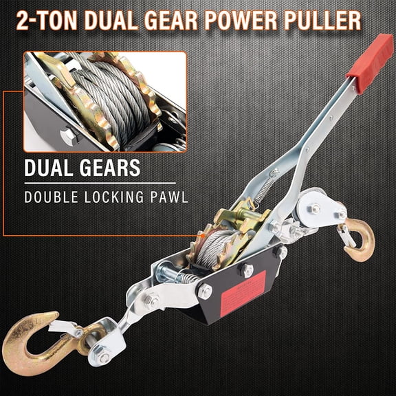 2-Ton Come Along Winch Power Puller, Heavy-Duty Dual Gear Hand Cable Puller Tool, Automotive Hoist Cable Puller