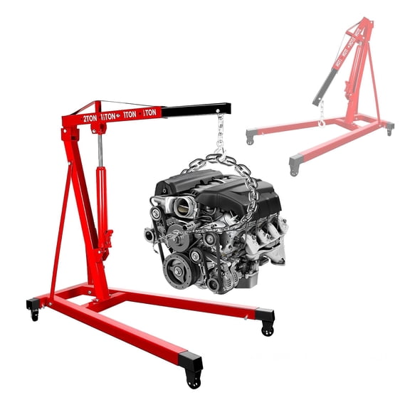 2 Ton Engine Hoist, 4400 lbs Red Alloy Steel Cherry Picker Crane, Extendable 4 Position Boom, 8t Hydraulic Pump & 4 Swivel Casters, Engine Lift for Auto Workshop Engine Removal