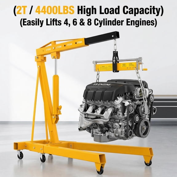 2 Ton Engine Hoist 4400lbs Chrome Steel Nano-Electroplated, High Load Capacity Cherry Picker for Factories, Dual Anti-Rust Shop Crane with 9T Pneumatic Hydraulic Jack And Industrial Swivel Wheels