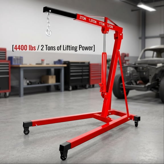2 Ton Engine Hoist,Adjustable Power Crane with 4 Casters,Portable Engine Shop Crane,Cherry Picker for Warehouse Garage Repair Shop