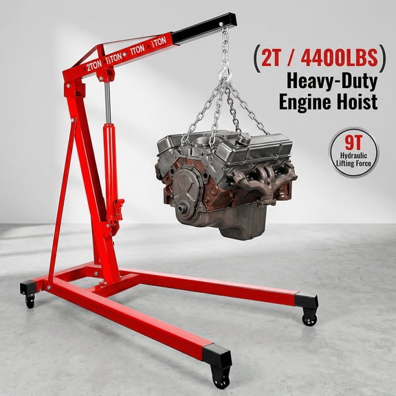 2 Ton Engine Hoist Cherry Picker, Heavy Duty Engine Lift Hoist, 4400 lbs Hydraulic Shop Crane w/Telescopic Boom & 4 Swivel Casters for Auto Repair Garage Workshop (Red)