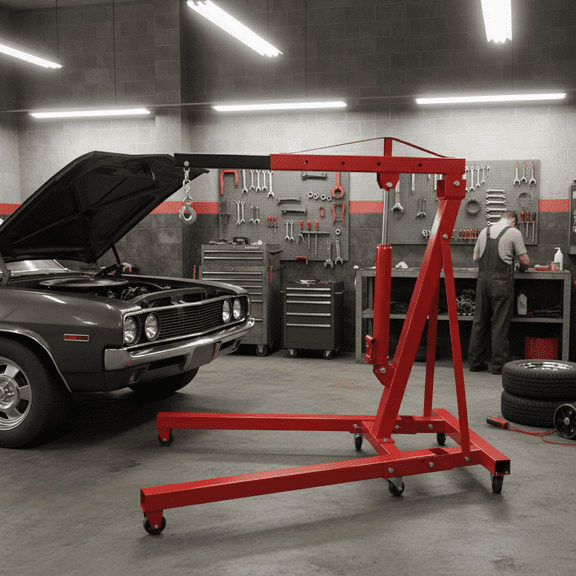 2 Ton Engine Hoist Cherry Picker Shop Crane Hydraulic Lift 4000 lb Folding Garage Shop Heavy Duty Steel 6 Swivel Casters 4 Position Boom for Engine Removal Workshop Warehouse Use