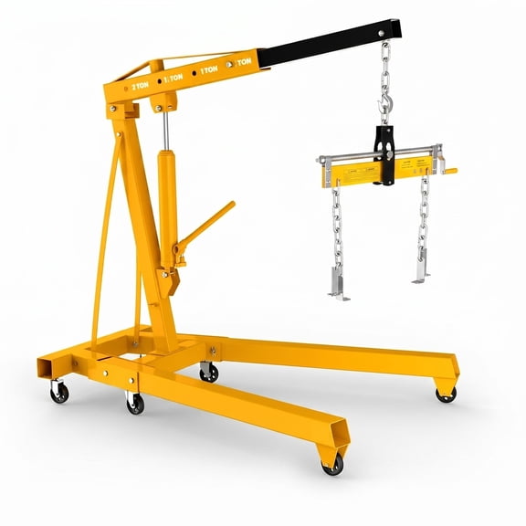 2 Ton Engine Hoist, Cherry Picker for Garages Workshops and Factories, Adjustable Boom Cherry Picker Engine Hoist with Steel Universal Casters