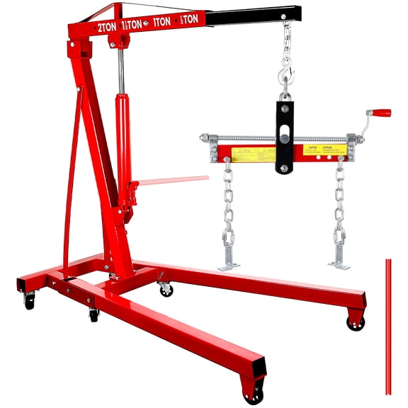 2 Ton Engine Hoist, Cherry Picker for Garages Workshops and Factories, Adjustable Boom Cherry Picker Engine Hoist with Steel Universal Casters