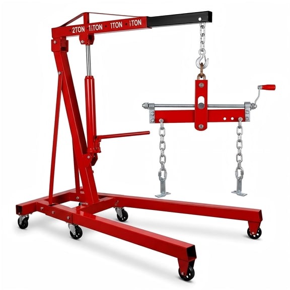 2 Ton Engine Hoist, Cherry Picker for Garages Workshops and Factories, Adjustable Boom Cherry Picker Engine Hoist with Steel Universal Casters