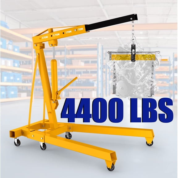 Heavy Duty Hydraulic Shop Crane, 4400Lb Capacity Engine Hoist, Yellow Foldable Folding crane with 6 Casters, Heavy Duty Shop Crane for Factory