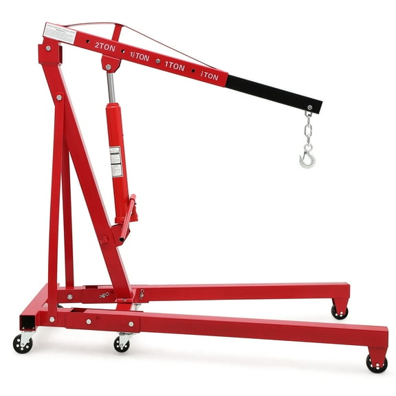 2 Ton Engine Hoist, Heavy Duty Steel Cherry Picker with Lever and 6 Casters, Folding Hydraulic Engine Crane with Telescopic Boom Hitch and Press Handle for Workshop Auto Repair, 4400LBS, Red
