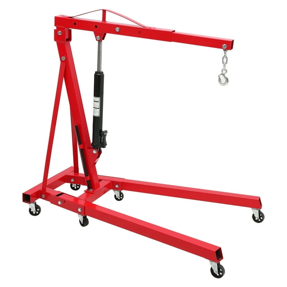 2 Ton Engine Hoist, Mobile Hydraulic Engine Crane with 6 Wheels, Folding Cherry Picker Engine Hoist, 4400 LBS Heavy Duty Hydraulic Shop Crane Lever for Engine Loading & Lifting, Red