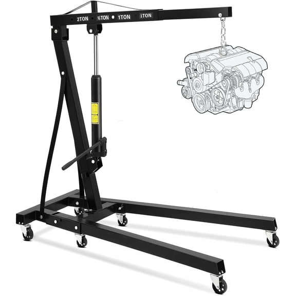 2 Ton Folding Engine Hoist, 4400 Lbs Hydraulic Shop Crane with 6 Swivel Casters, Adjustable Lifting Arm, Engine Lift Cherry Picker for Garage, Warehouse, Workshops, DIY Auto-Repairs