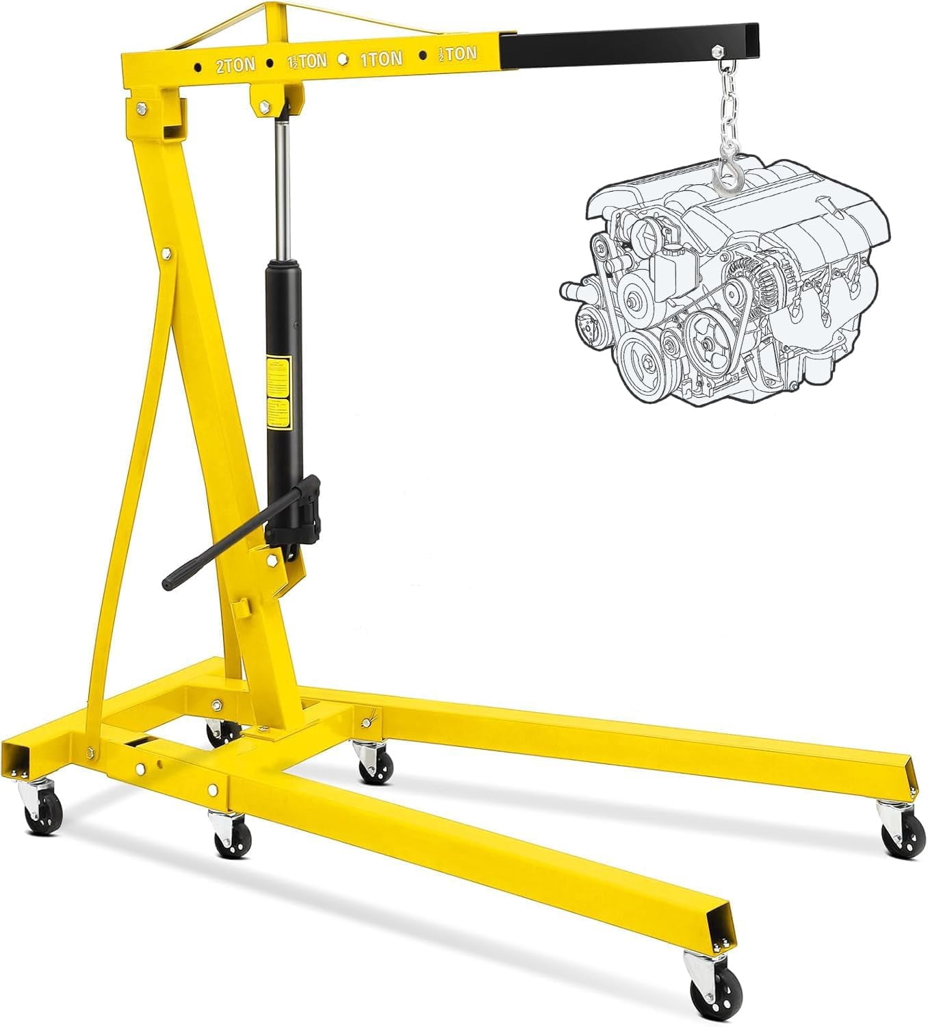 2 Ton Folding Engine Hoist, 4400 Lbs Hydraulic Shop Crane with 6 Swivel ...