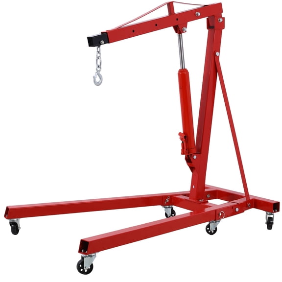 2 Ton Folding Engine Hoist Cherry Picker Shop Crane, Heavy Duty Steel with 6 Casters, Red Black, 4000 lbs Capacity, Space Saving Design