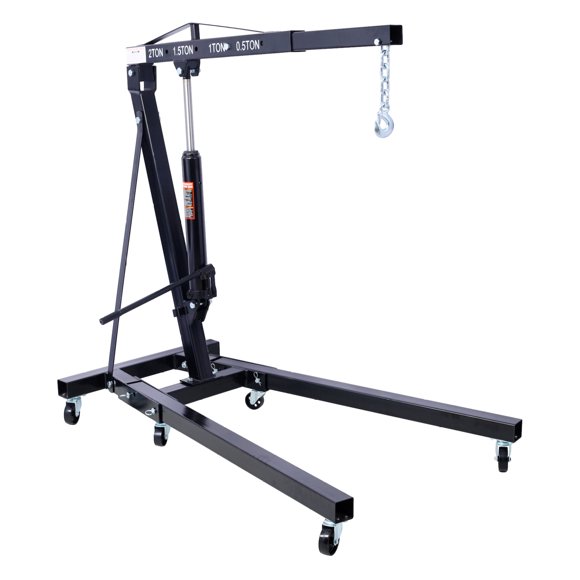 2 Ton Folding Engine Hoist Cherry Picker Shop Crane Hoist Lift, Heavy Duty Steel with 6 Iron Caster Wheels (Black)