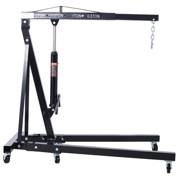2 Ton Folding Engine Hoist Cherry Picker Shop Crane Hoist Lift, Heavy Duty Steel with 6 Iron Caster Wheels for Garage Workshop - Black
