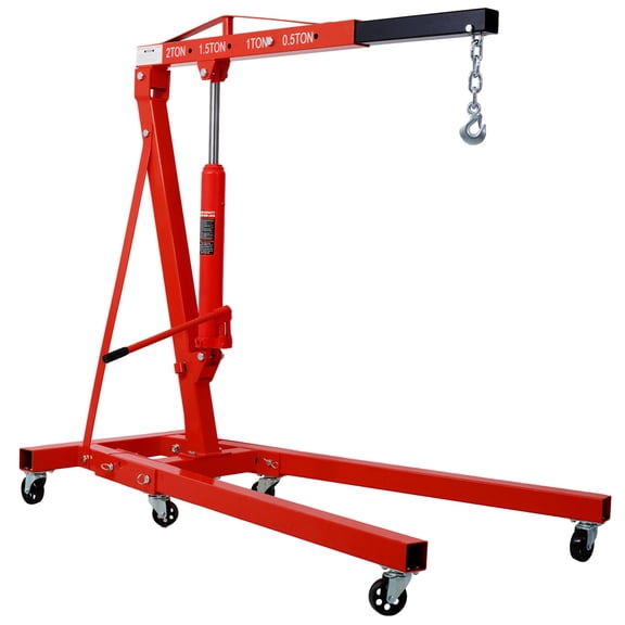 2 Ton Folding Engine Hoist Cherry Picker Shop Crane Hoist Lift, Heavy Duty Steel with 6 Iron Caster Wheels