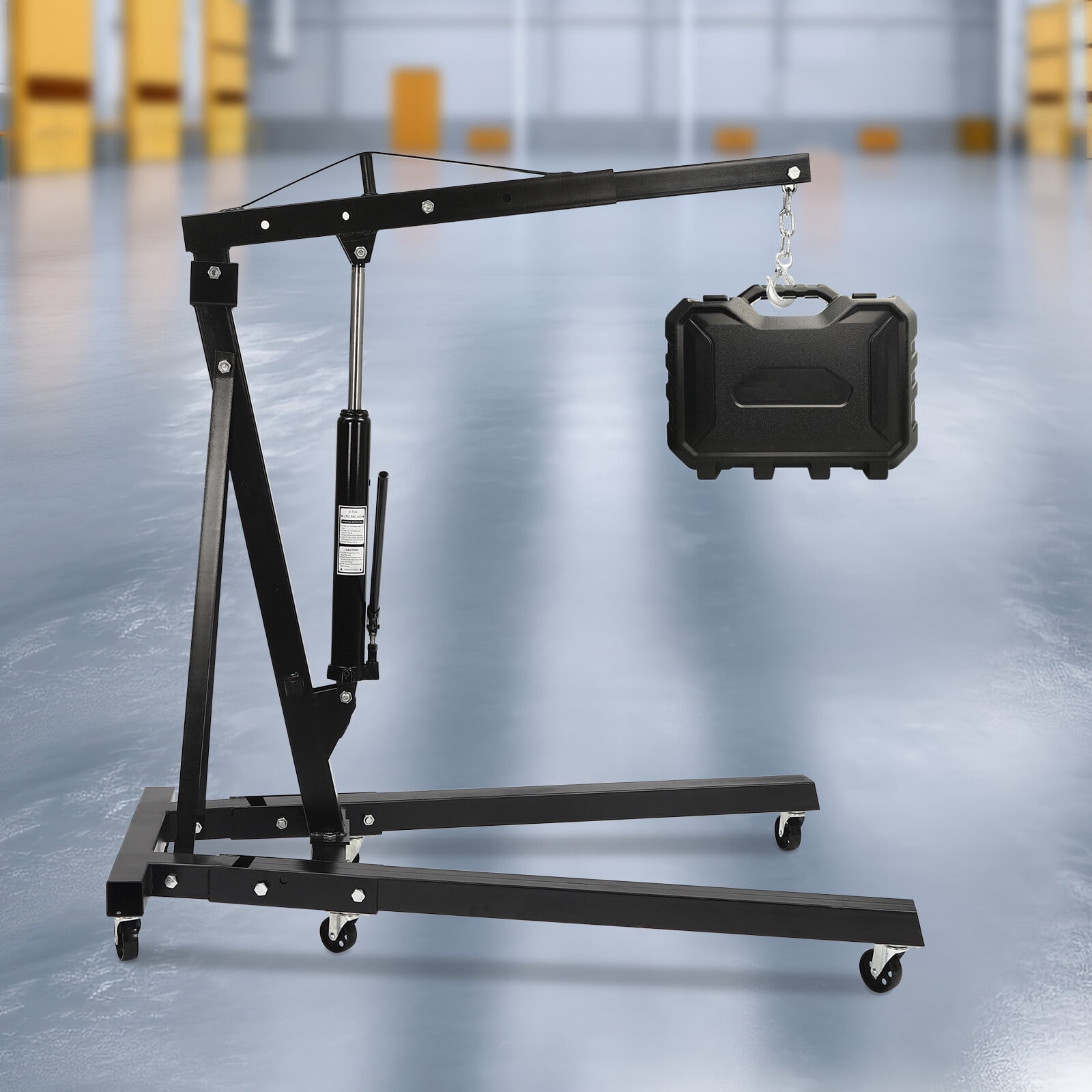 2-Ton Folding Engine Hoist Crane Hoist Lift with 6 Iron Caster Wheels (Black)