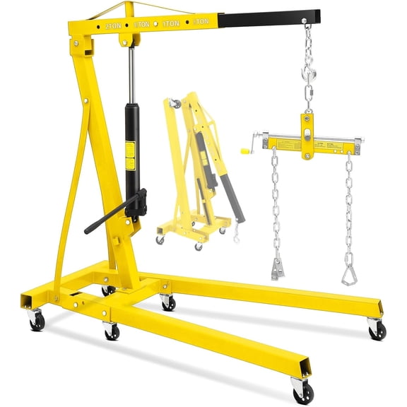 2-Ton Folding Engine Hoist with Leveler 4400 LBS Hydraulic Cherry Picker Lift with 6 Casters for Garage Workshop Warehouse Yellow