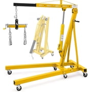 2-Ton Folding Engine Hoist with Lever 4400 LBS Hydraulic Cherry Picker Shop Crane 6 Casters and Telescopic Boom for Garage Use Yellow