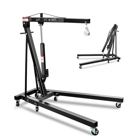 2 Ton Folding Hydraulic Engine Crane, 4400 lbs Engine Hoist Workshop Crane Lifting Cherry Picker with Telescopic Boom and Outriggers and Hook, Heavy Duty Steel Electric Hoist