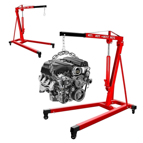 2 Ton Folding Hydraulic Engine Crane Hoist, 360 Steel Caster, 123 Lbs Net Weight; 4 Adjustable Boom Positions, Base Size 60.6"L X 37"W for Stable Lifting