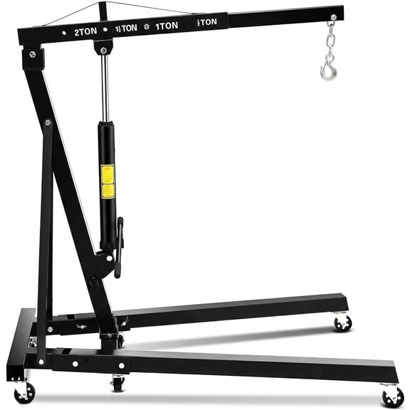 2-Ton Folding Hydraulic Engine Hoist 4400 LBS Portable Cherry Picker Lift with Telescopic Boom and 6 Casters for Garage/Workshop Black