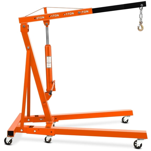 2 Ton Folding Hydraulic Engine Hoist, Heavy Duty 4400 lbs Shop Crane Cherry Picker with Telescopic Boom & 6 Swivel Casters for Garage Workshop Lift, Black