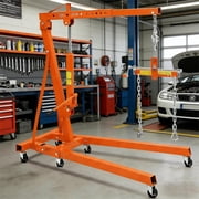2 Ton Folding Hydraulic Engine Hoist with Leveler   Telescopic Boom, 6 Swivel Casters, Heavy Duty Cherry Picker Crane Lifter, 4400 lbs for Garage, Workshop, Warehouse