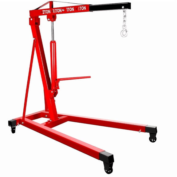 2 Ton Folding Hydraulic Engine Hoist with Telescopic Boom, Heavy Duty Steel Frame, Adjustable Outriggers & Quick-Release Hook, 4500Lbs for Garage, Auto Repair & Workshop, Red
