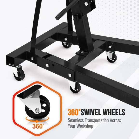 2 Ton Folding Hydraulic Engine Hoist with Leveler Stabilizer 4400 lbs Heavy Duty Cherry Picker (static load 1 2T) Black