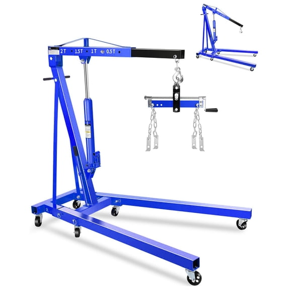 2-Ton Folding Hydraulic Engine Hoist with Lever & Telescopic Boom, 4400 lbs Capacity with 6 Steel Casters for Car Truck Boat Motors