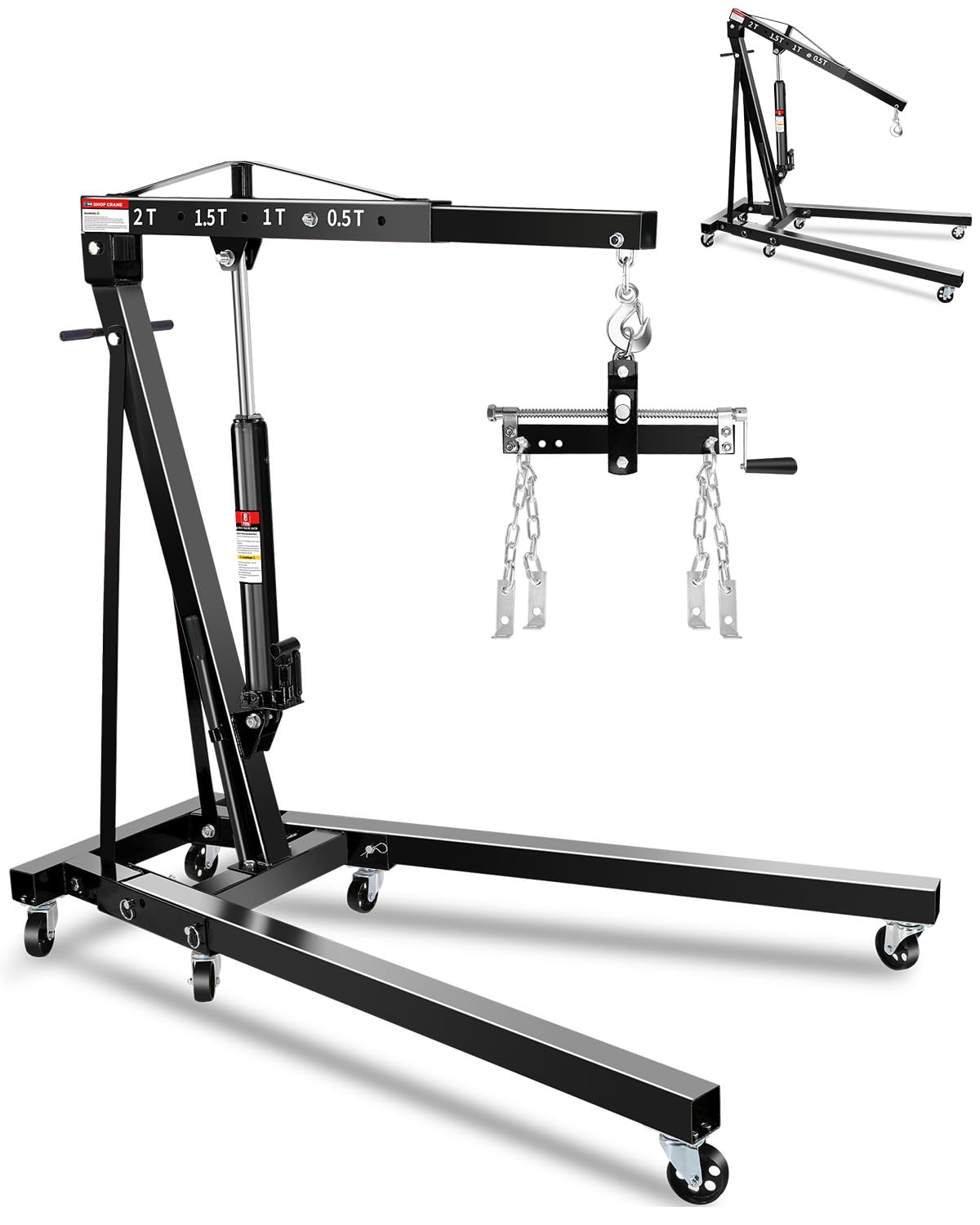 2-Ton Folding Hydraulic Engine Hoist with Lever & Telescopic Boom, 4400 ...