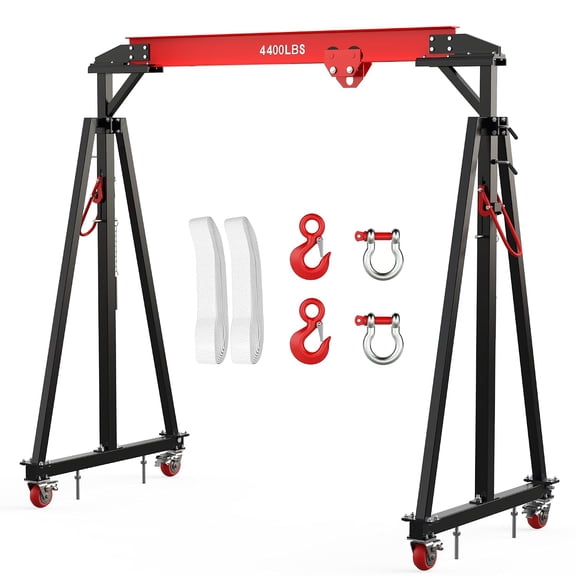 2 Ton Gantry Crane with Manual Trolley Hook and Sling Strap 4400 lbs Capacity 97-141 In Adjustable Height